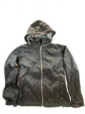 Columbia Women’s Black Hooded Rain Jacket Full Zip Lightweight Windbreaker